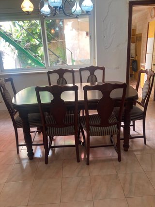 Mesa comedor extensible madera clásica y 6 sillas