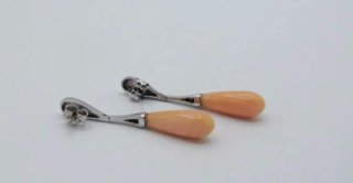Pendientes Oro Blanco, Coral y Diamantes