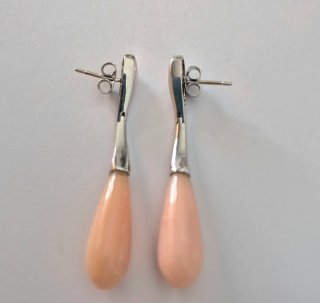 Pendientes Oro Blanco, Coral y Diamantes