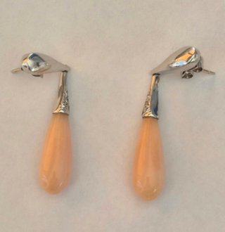 Pendientes Oro Blanco, Coral y Diamantes