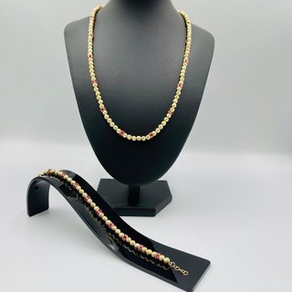 COLLAR BOLAS DIAMANTADAS Y PIEDRAS ROJAS 18K