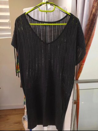 Vestido corto negro efecto traslúcido, ibicenco