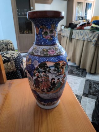 Jarrón Porcelana Oriental Vintage Azul