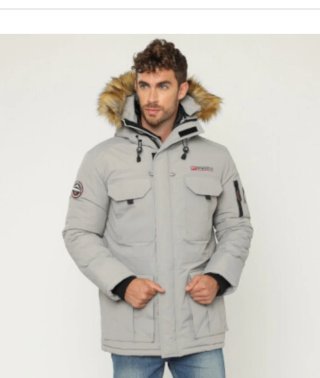 Chaqueta Parka Invierno Hombre Gris Capucha