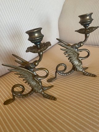 Pareja Candelabros Bronce Dragón