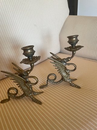 Pareja Candelabros Bronce Dragón
