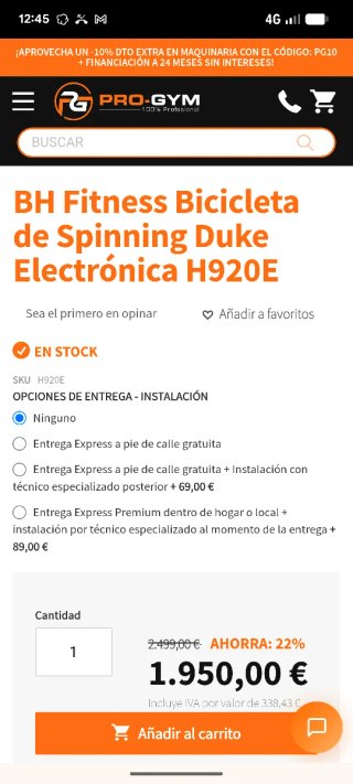 Bicicleta Spinning BH Duke Electrónica