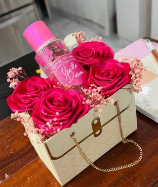 Cajita bolso flores y perfume