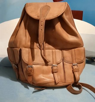 Mochila Piel Artesanal Vintage Beige/Marrón