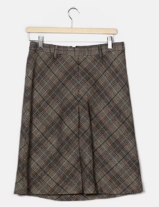 Falda Zara de cuadros marrón y turquesa talla 40