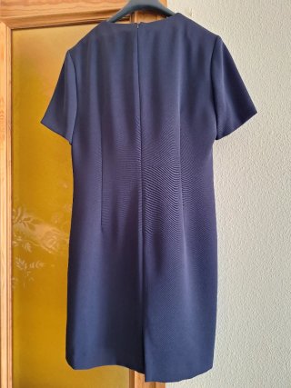 Traje azul chaqueta larga y vestido