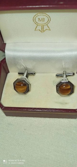 Gemelos Vintage de Ojo de Tigre. Estuche Original