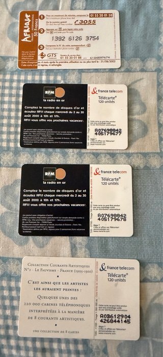 Lote 4 Tarjetas Telefónicas Francia 2001