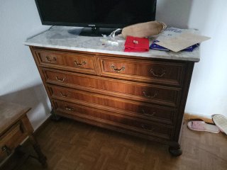 Armario, Cabecero, mesitas, cómoda de madera maciz