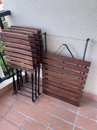 Mesa y 4 Sillas Jardín Madera y Metal