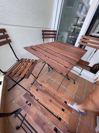 Mesa y 4 Sillas Jardín Madera y Metal