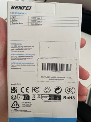 Cable USB-B a USB-C Negro