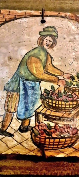 Quadro Antico Mestieri Fruttivendolo Legno Pietra