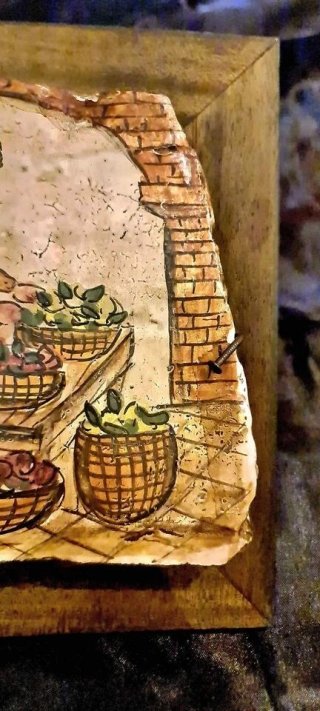 Quadro Antico Mestieri Fruttivendolo Legno Pietra