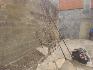 Lote cañas de pescar y red