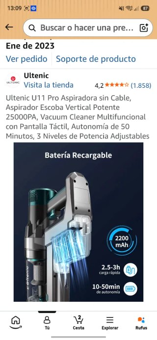 Aspiradora Ultenic U11 Pro sin Cable