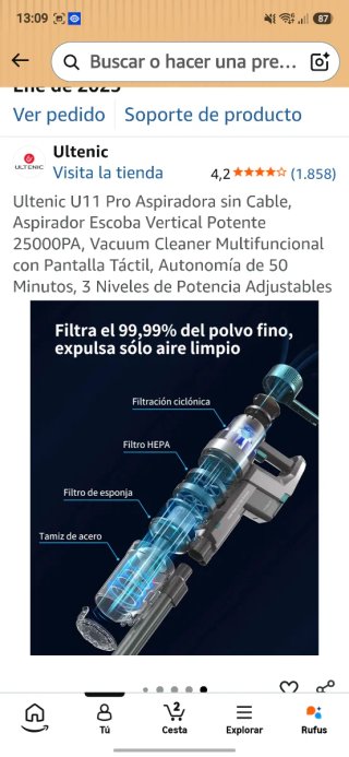 Aspiradora Ultenic U11 Pro sin Cable