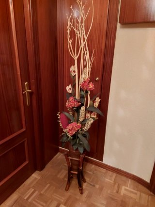 Jarrón Decoración Flores Secas Madera