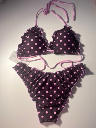 Bikini lunares marrón y rosa