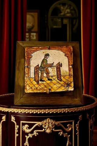 Quadro Legno Maiolica Antichi Mestieri Falegname