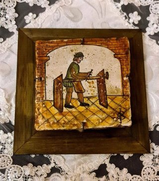 Quadro Legno Maiolica Antichi Mestieri Falegname