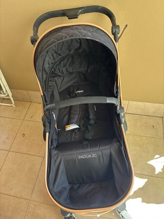 Carrito de bebé negro con detalles dorados