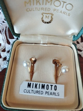 Pendientes vintage de oro 9k Perlas Mikimoto