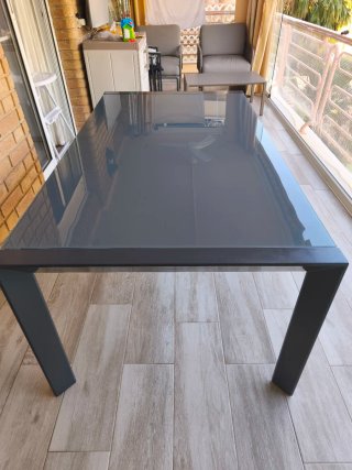 Mesa terraza aluminio y cristal color antracita