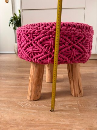 Banqueta Macramé Rosa y Madera