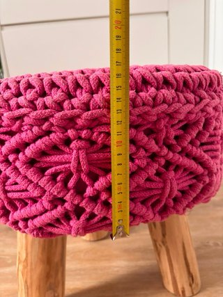 Banqueta Macramé Rosa y Madera