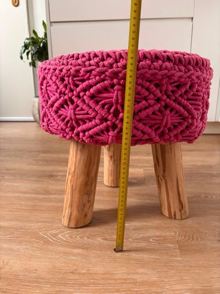 Banqueta Macramé Rosa y Madera