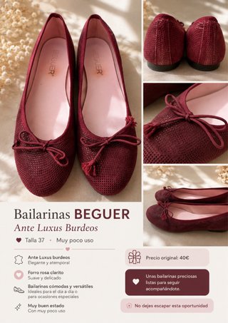 Bailarinas Beguer Ante Luxus Burdeos T.37