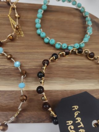 Set 6 bracciali pietre cristalli ottone