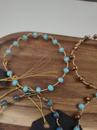 Set 6 bracciali pietre cristalli ottone