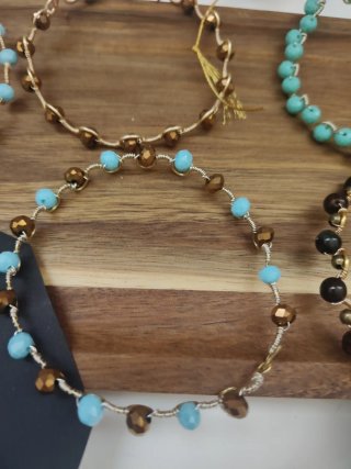 Set 6 bracciali pietre cristalli ottone