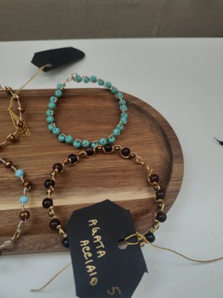Set 6 bracciali pietre cristalli ottone