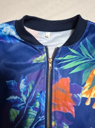 Chaqueta Bomber Estampado Floral Azul