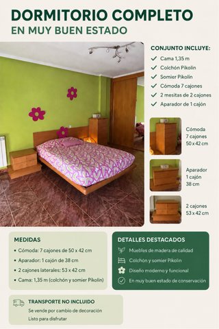 Dormitorio Completo Madera Pikolin