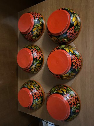 Kit 6 ciotole in legno Khokhloma