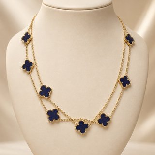 Collana Dorata Multigiro con Quadrifogli Blu, Plac
