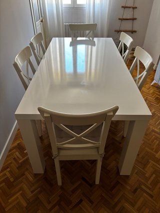 Mesa Comedor Blanca Ikea + 6 Sillas + 6 Cojines