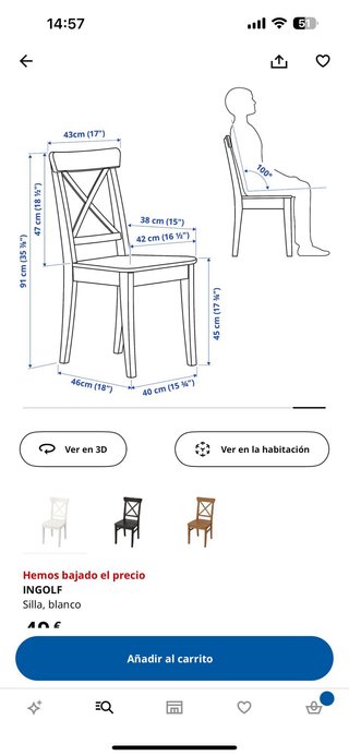 Mesa Comedor Blanca Ikea + 6 Sillas + 6 Cojines