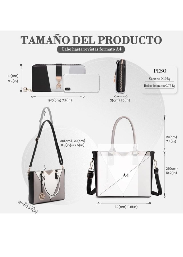Bolso Miss Lulu Negro, Gris y Blanco