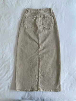 Falda vaquera larga-midi beige de algodón