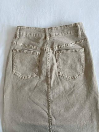 Falda vaquera larga-midi beige de algodón